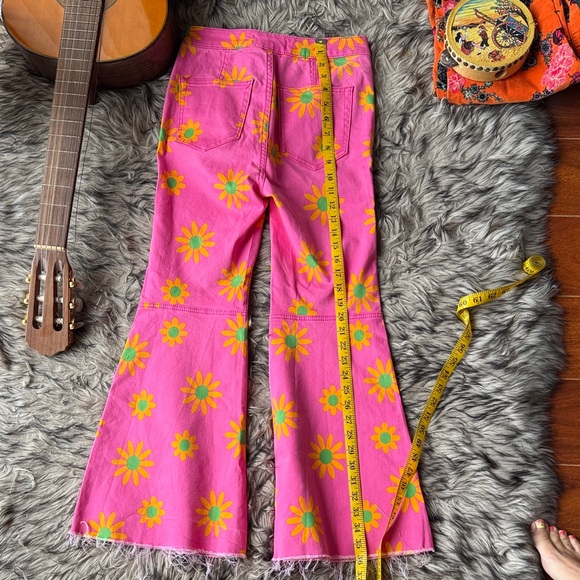Pink Floral Flared Pants Free People High Wasted - Picture 3 of 5